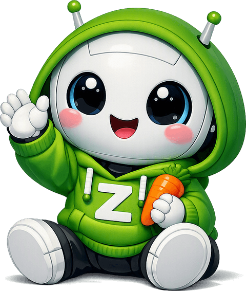 Zippi, das Maskottchen von Zappixx, winkt